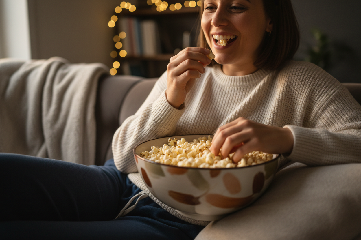 Person Eating Popcorn