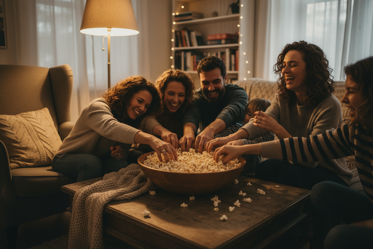 Sharing Bowl of Popcorn