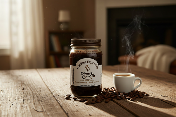 Sunday Espresso Candle Close-Up Lifestyle
