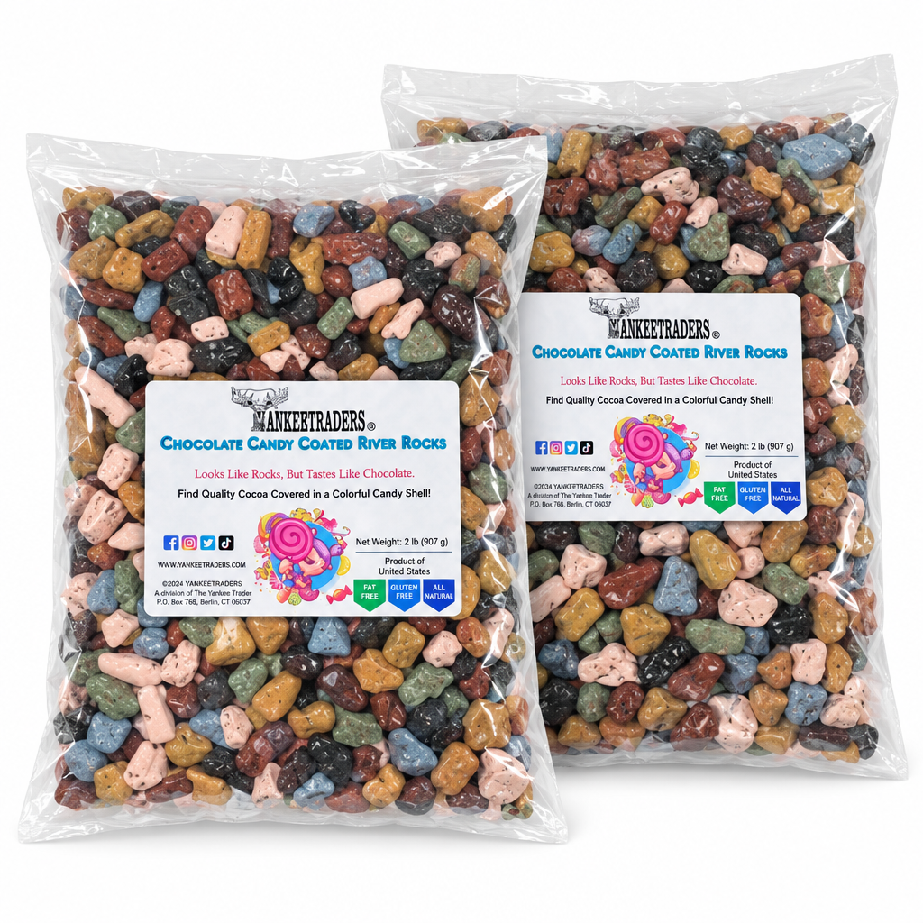 Two 2-pound Chocolate Rocks bags on white background