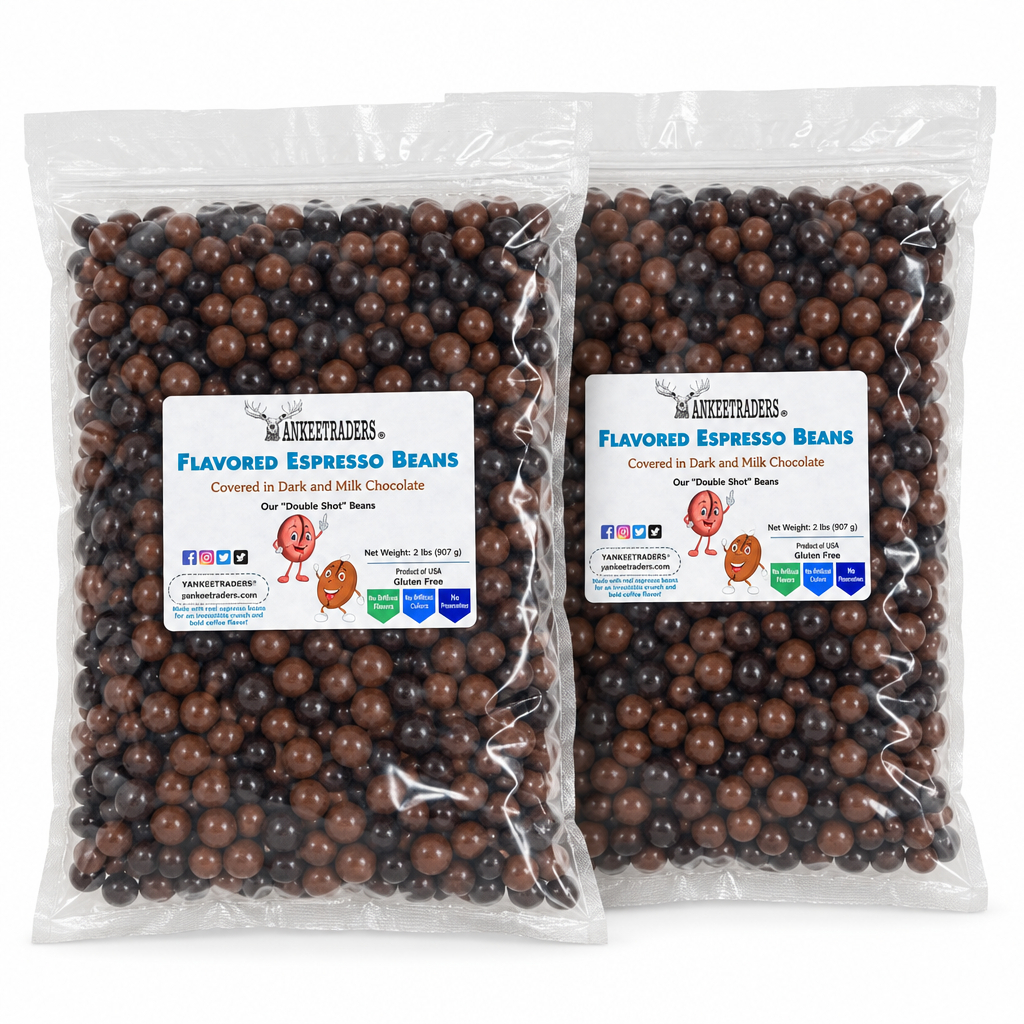 Two 2-pound Double Shot Espresso Beans bags on white