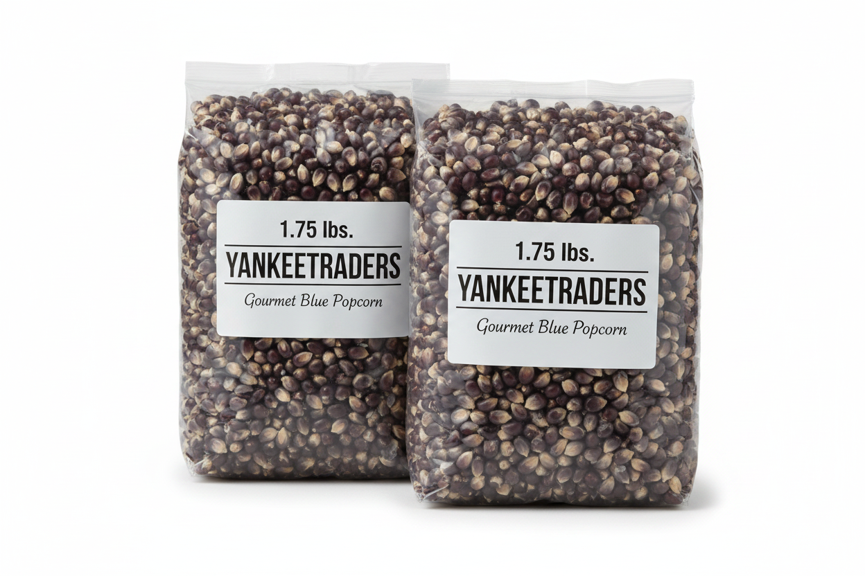 Two YANKEETRADERS Gourmet Blue Popcorn 1.75 lbs Bags