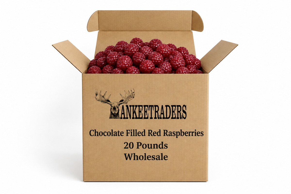 YANKEETRADERS Chocolate Filled Red Raspberries 20-pound wholesale kraft box