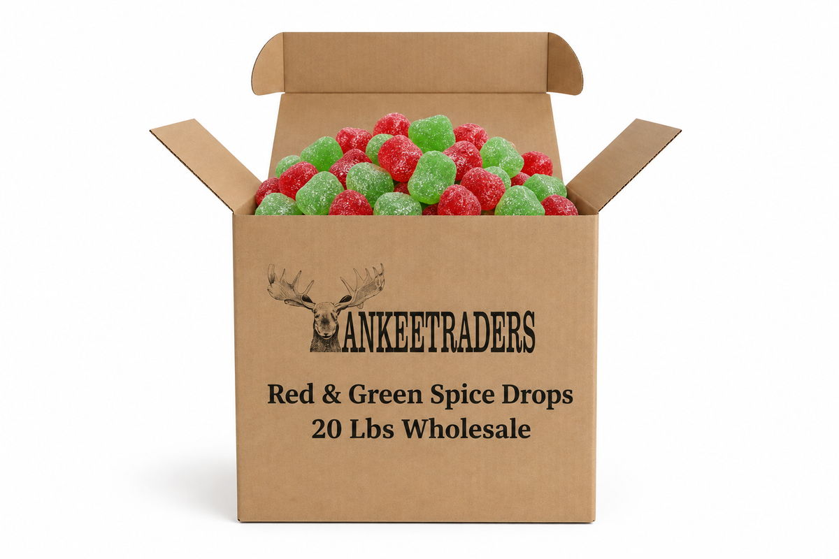 YANKEETRADERS Red & Green Spice Drops 20 Lbs Wholesale kraft box